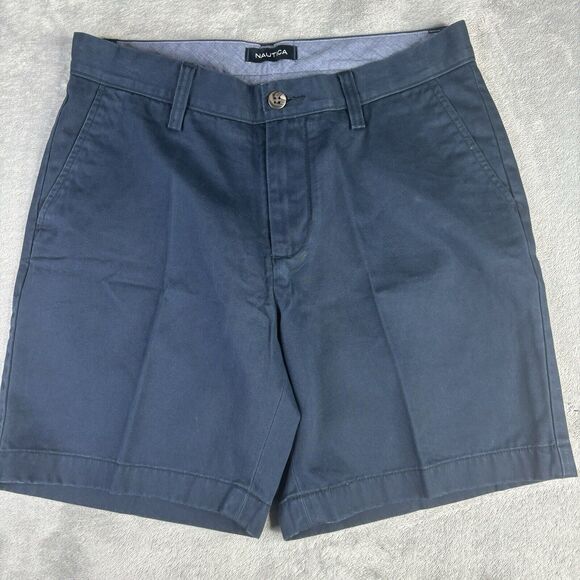 Nautica Chino Shorts Mens 30 x‎ 7" Navy Blue Flat Front Nautical 100% cotton - Picture 1 of 12